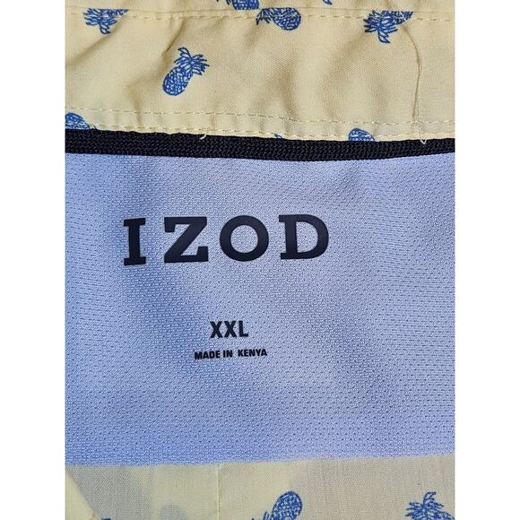 Izod Shirt Mens XXL Yellow Button Up Pineapple All Over Print Short Sleeve - Picture 3 of 7